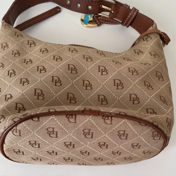 Y2K Dooney & Bourke Signature Canvas Small Tan Hobo BagMonogram Shoulder Bag - Picture 8 of 9